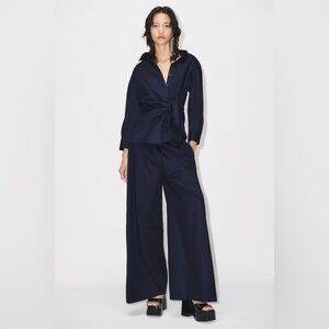 WIDE LEG POPLIN PANTS